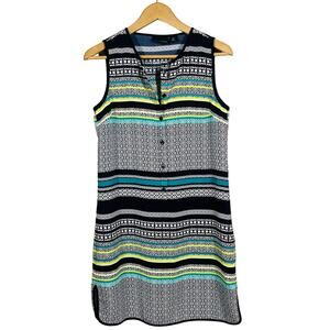 Cynthis Rowley Button Up Shift Dress Loose Fit Casual Mod Print - 2